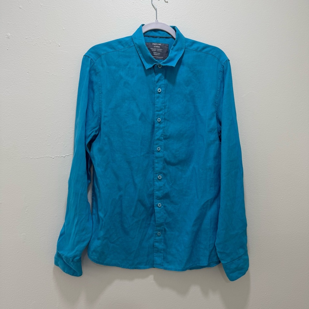 Free Line Athens Mens Linen Shirt Sz M Regular Fit Long Sleeve Button Down
